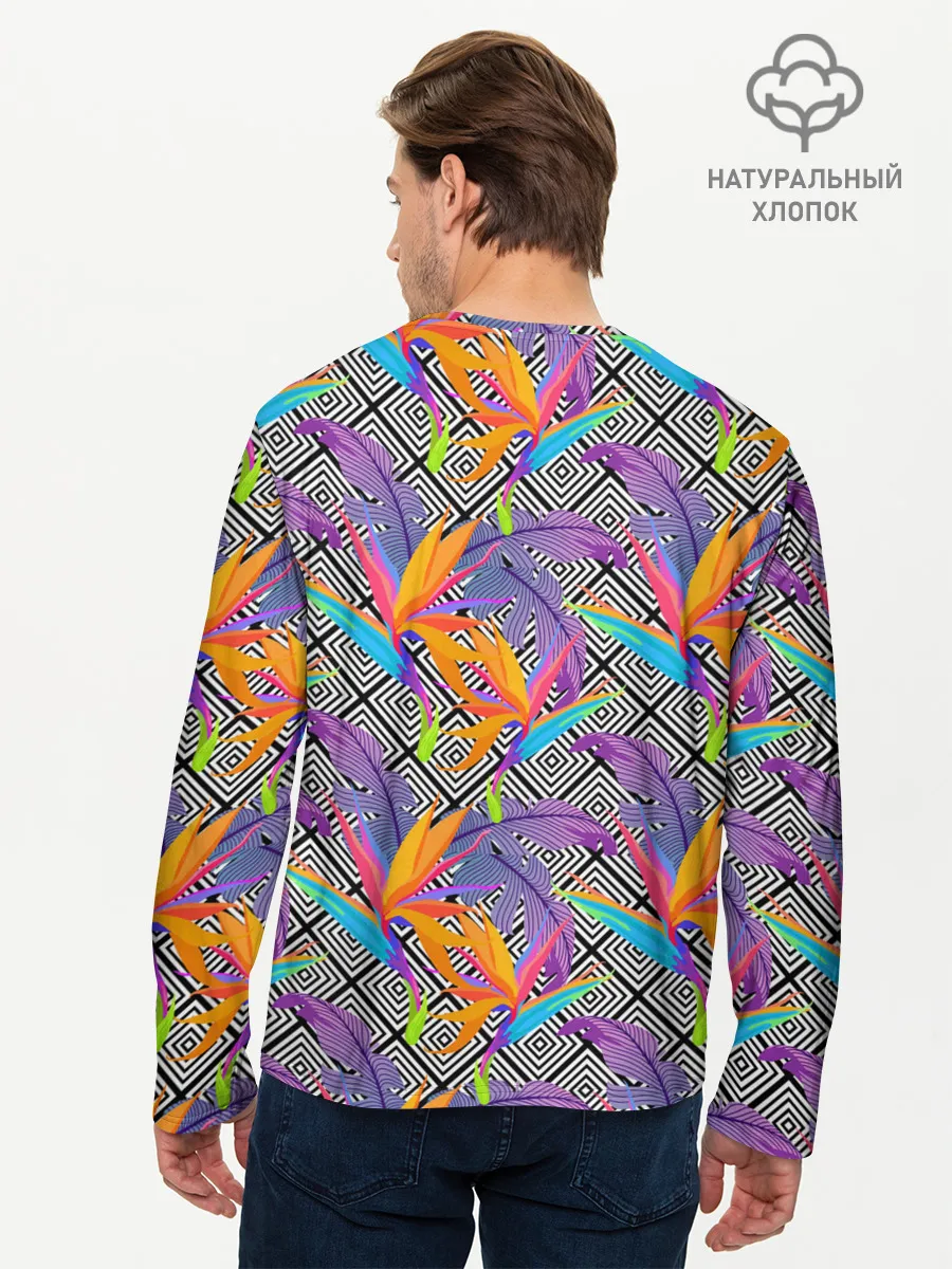 Мужской лонгслив базовый / Тропические цветы и узоры