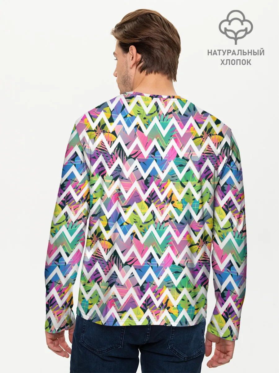 Мужской лонгслив базовый / Кривая линия и цветы