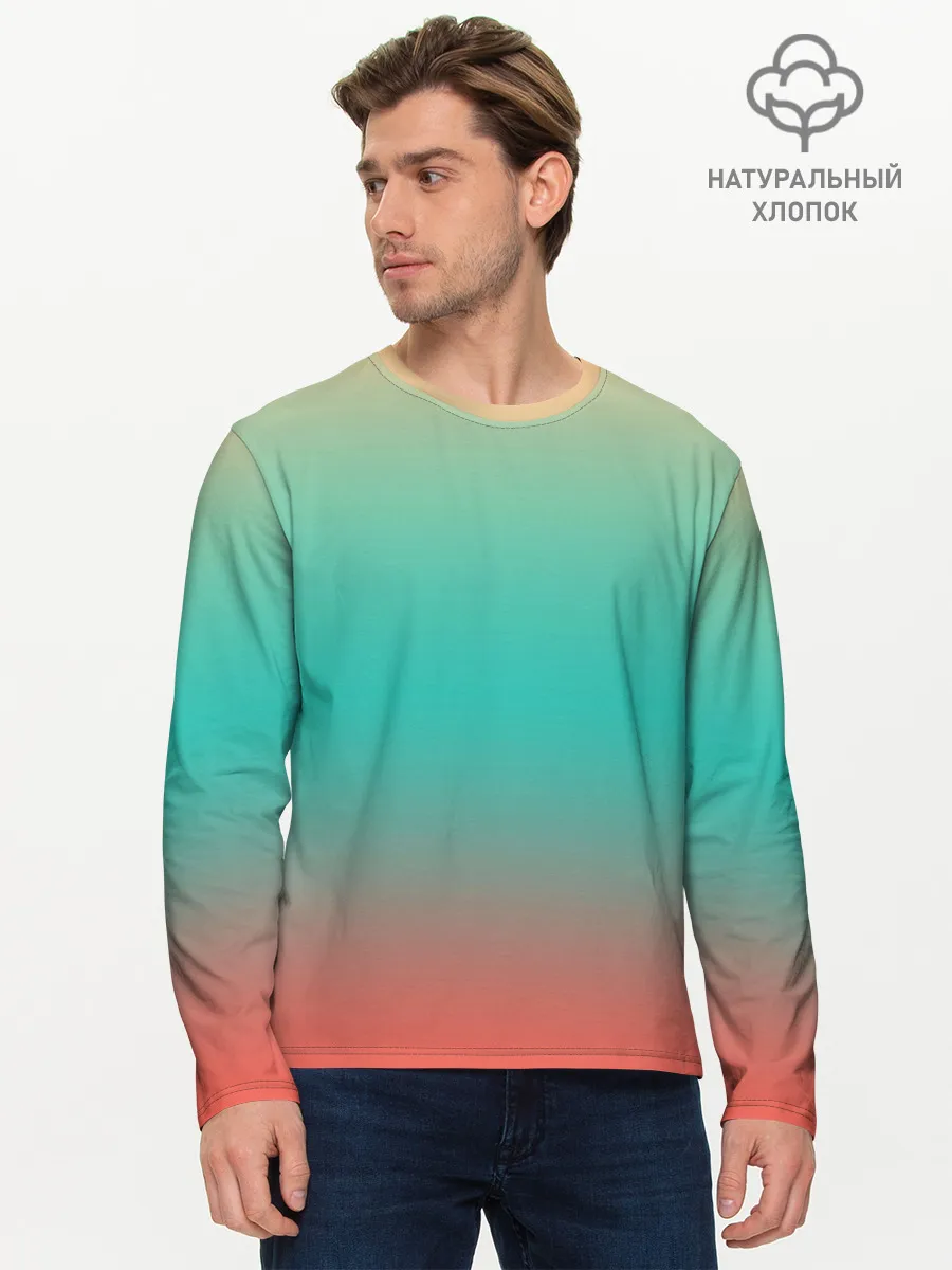 Мужской лонгслив базовый / Красно-бирюзовый градиент