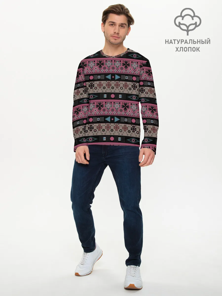 Мужской лонгслив базовый / Этнический полосатый орнамент