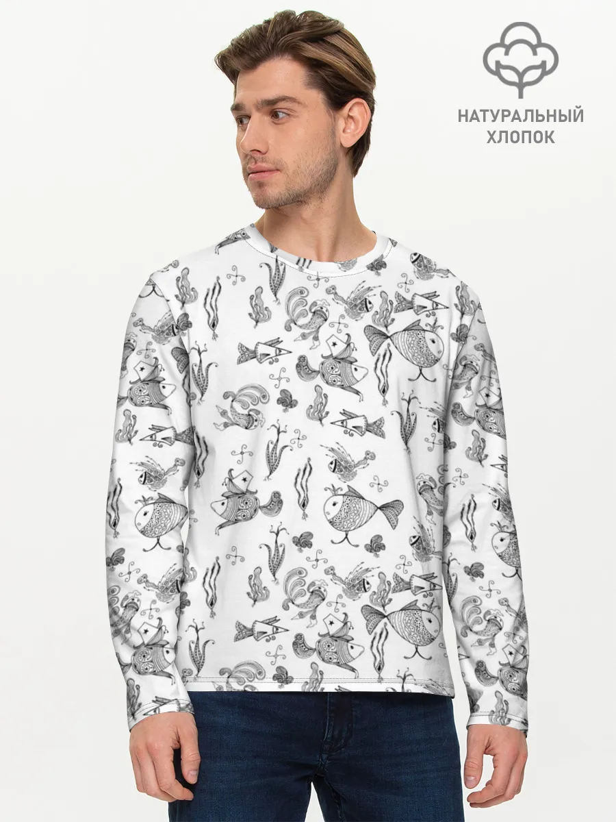 Мужской лонгслив базовый / Рисованные сказочные рыбки
