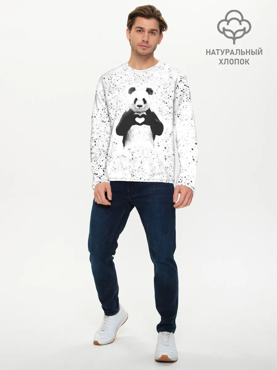 Мужской лонгслив базовый / Панда Любовь Сердце Брызги