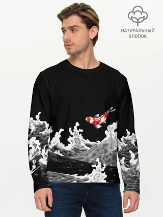 Мужской лонгслив базовый / Карп Кои Волна Япония Рыба