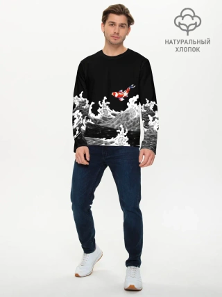 Мужской лонгслив базовый / Карп Кои Волна Япония Рыба