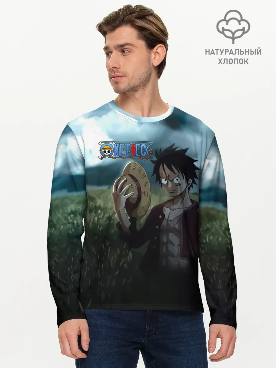 Мужской лонгслив базовый / Луффи в поле. One Piece
