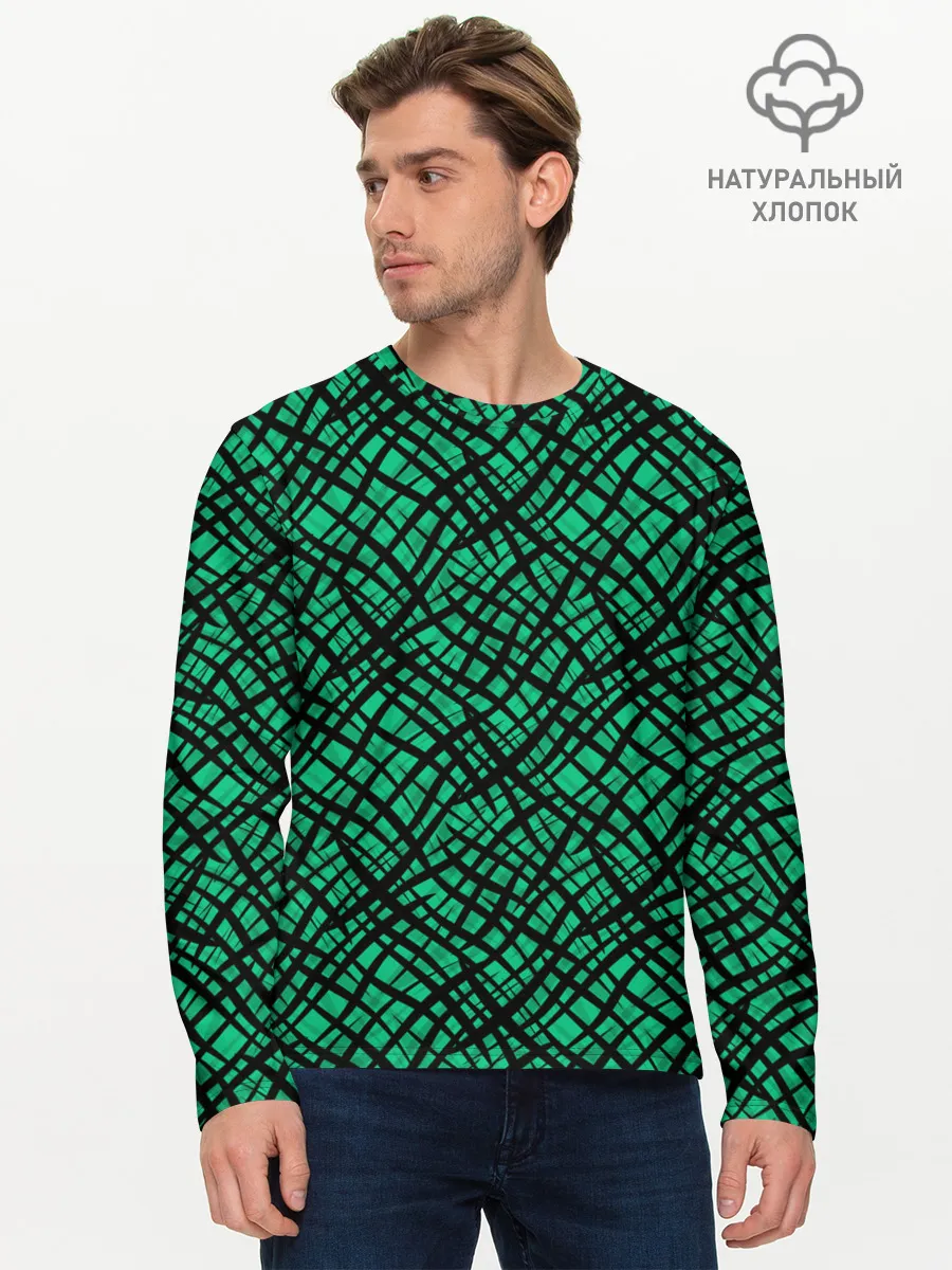Мужской лонгслив базовый / Абстрактный зелено-черный узор