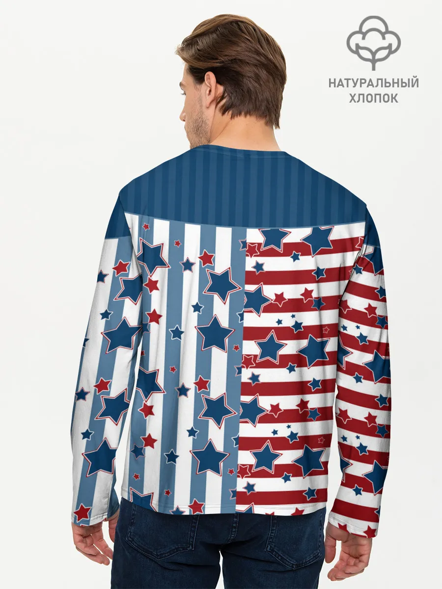 Мужской лонгслив базовый / Голубые звезды на полосатом