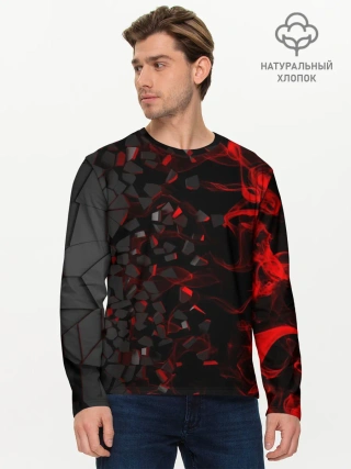 Мужской лонгслив базовый / 3Д Разлом | 3D Плиты и огонь