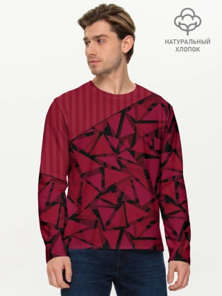 Мужской лонгслив базовый / Красный комбинированный узор