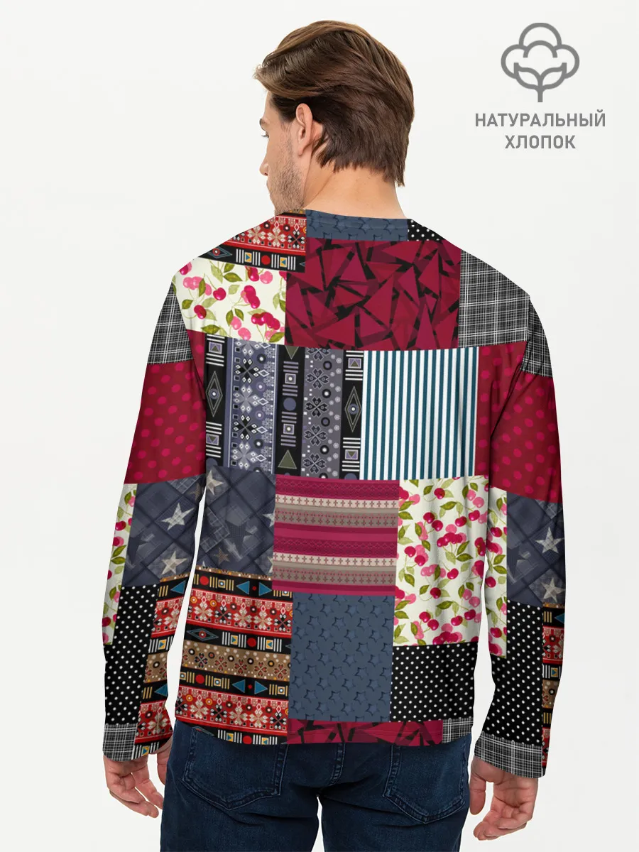 Мужской лонгслив базовый / Деревенский стиль. Пэчворк.