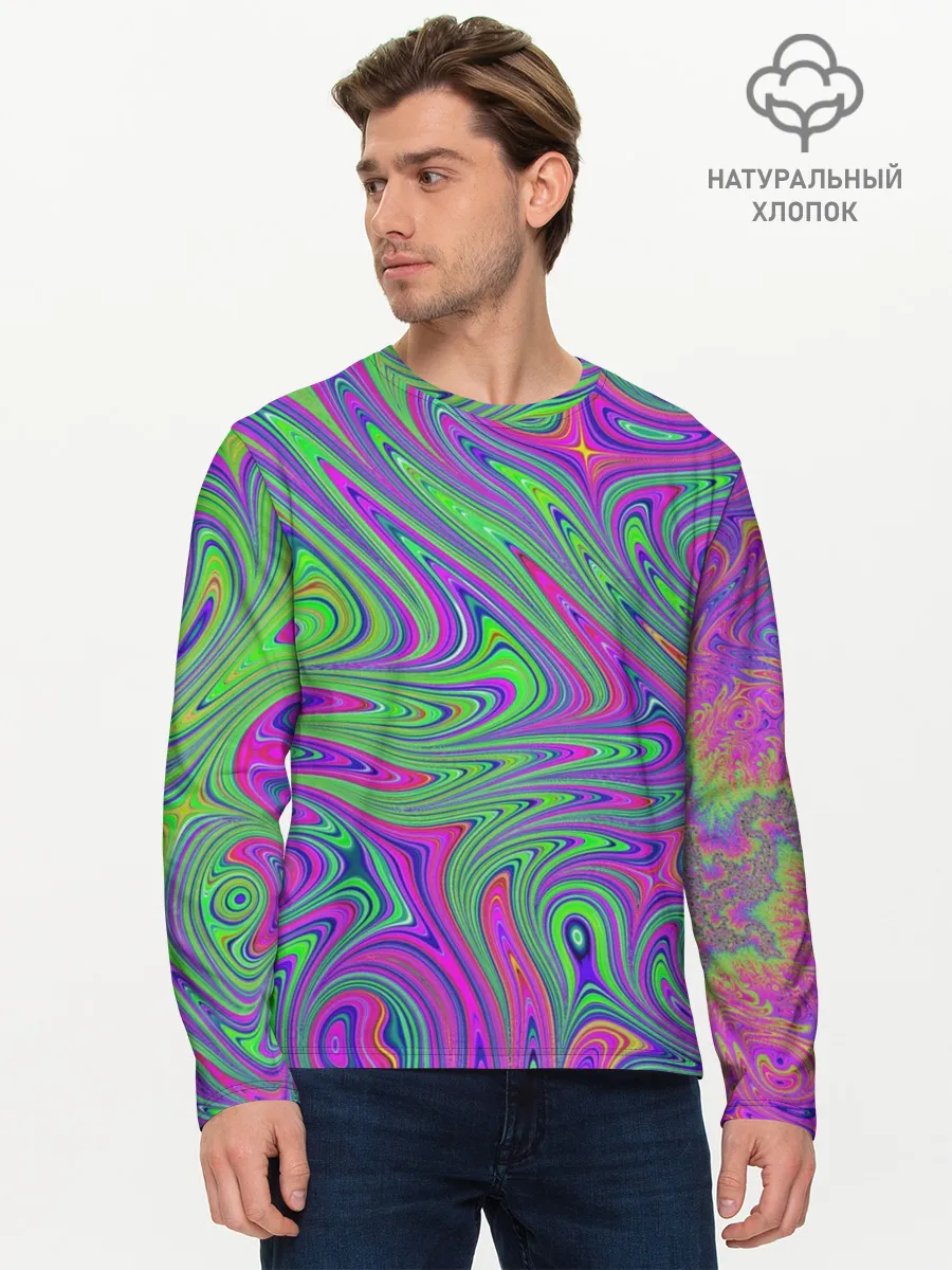 Мужской лонгслив базовый / Неоновый абстрактный узор