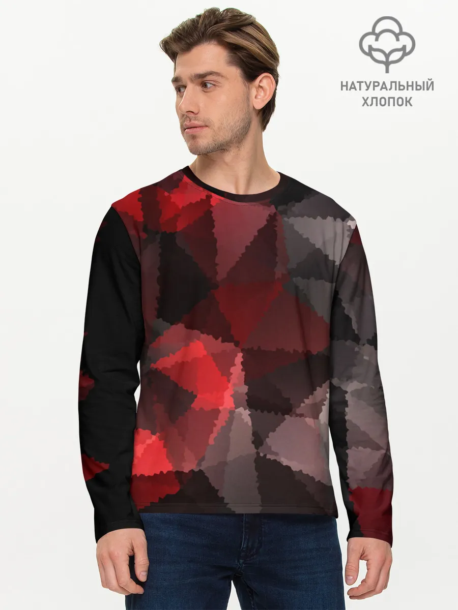 Мужской лонгслив базовый / Серо-красная абстракция