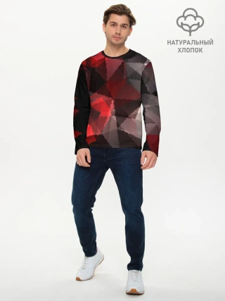 Мужской лонгслив базовый / Серо-красная абстракция