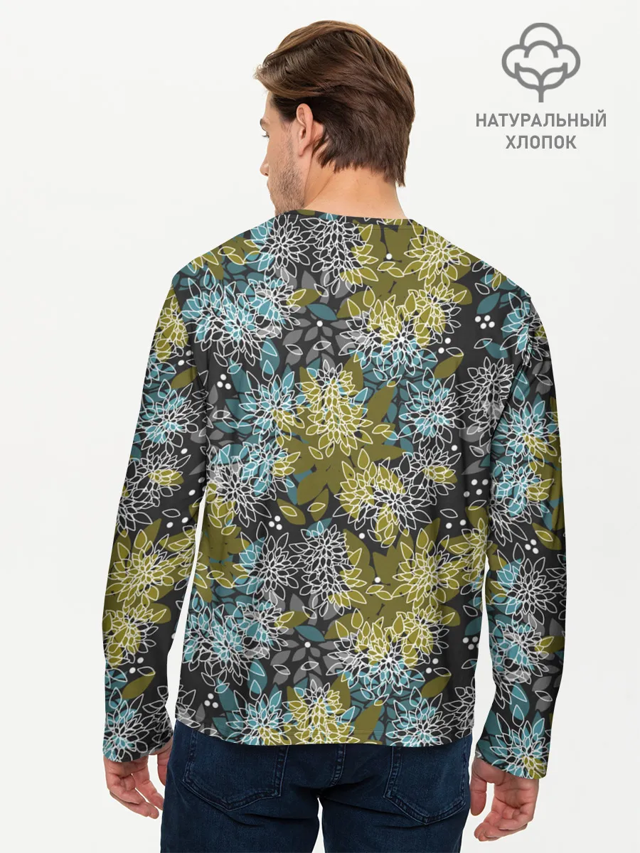 Мужской лонгслив базовый / Черно оливковый цветочный