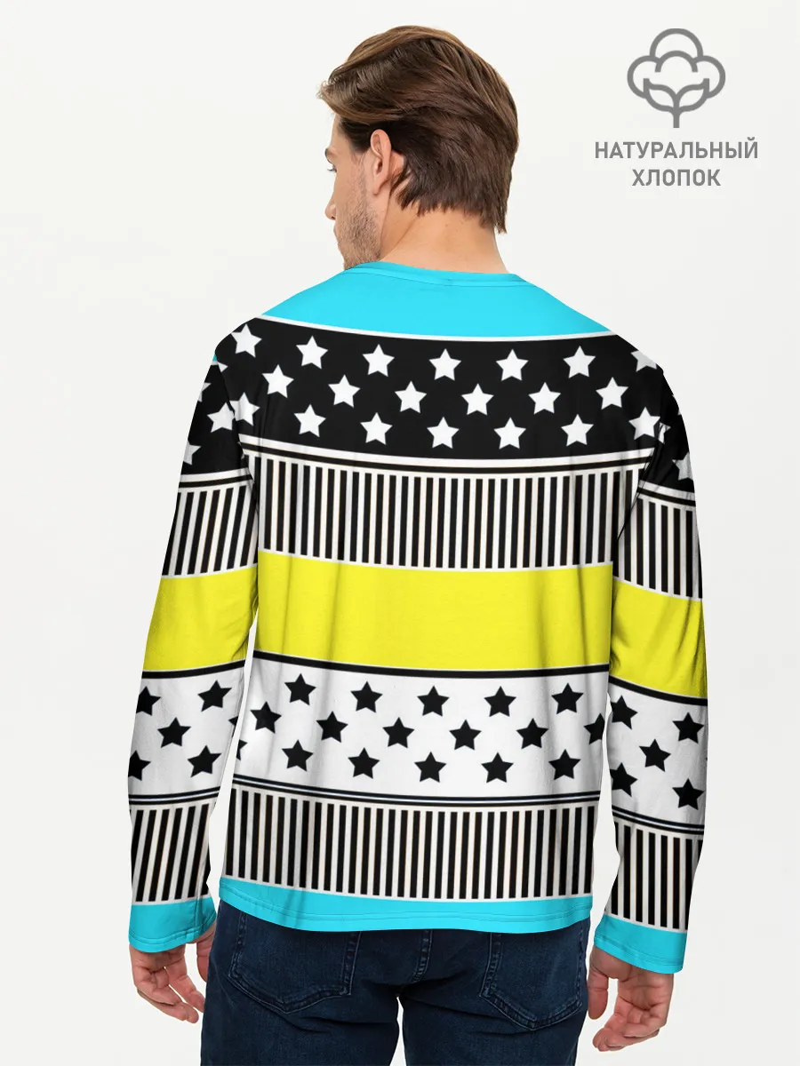 Мужской лонгслив базовый / Неоновый яркий полосатый узор