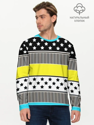 Мужской лонгслив базовый / Неоновый яркий полосатый узор