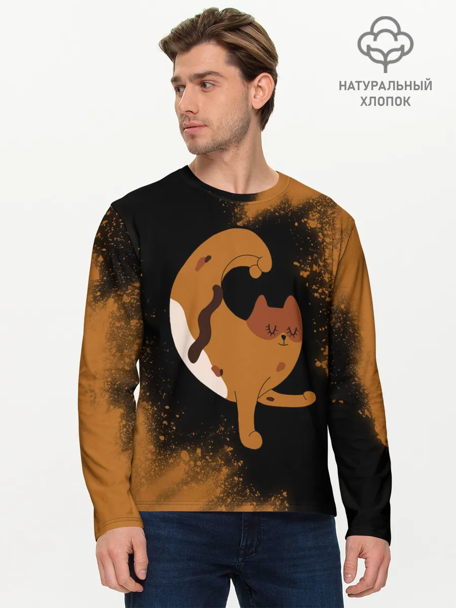 Мужской лонгслив базовый / Кошачья Йога - Взрыв