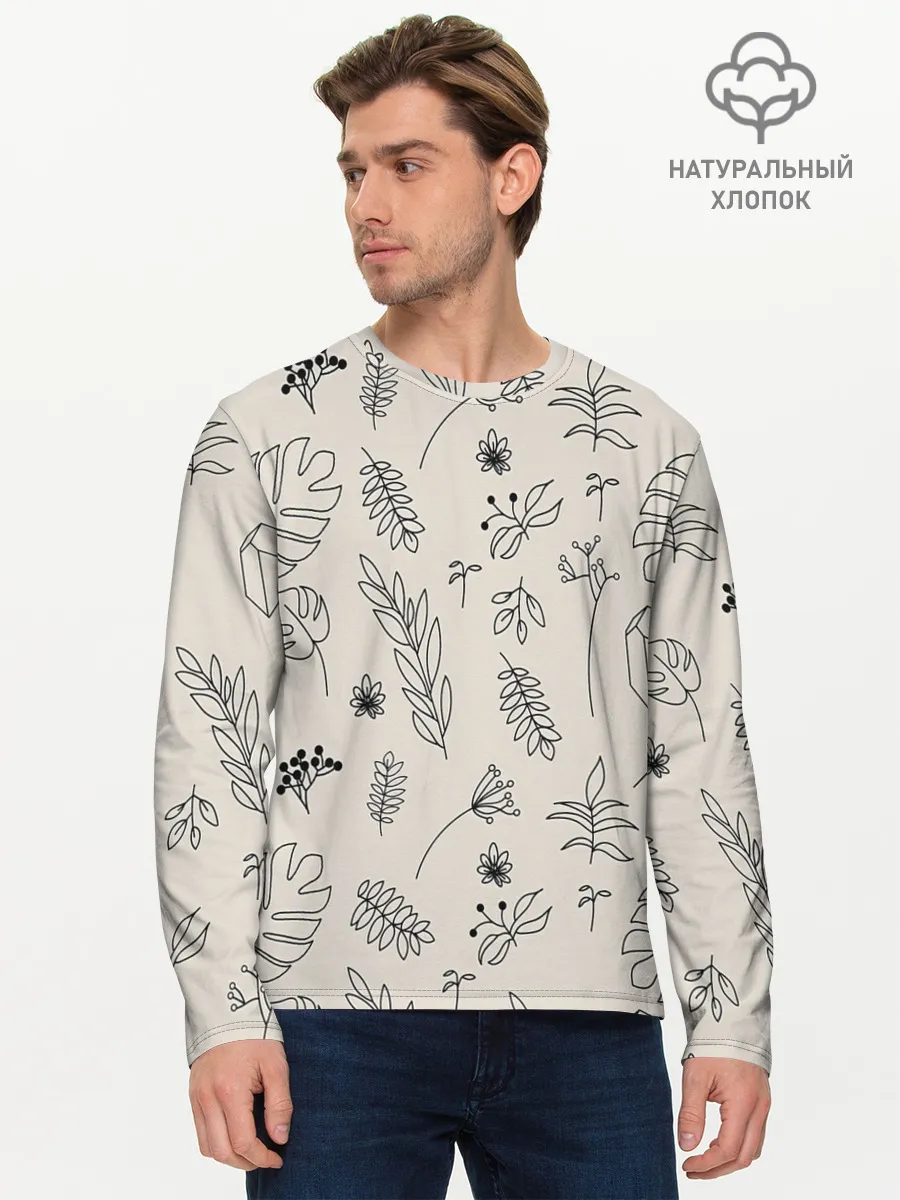 Мужской лонгслив базовый / Цветы и листья
