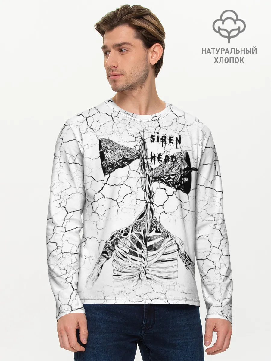 Мужской лонгслив базовый / Сиреноголовый Трещины Надпись