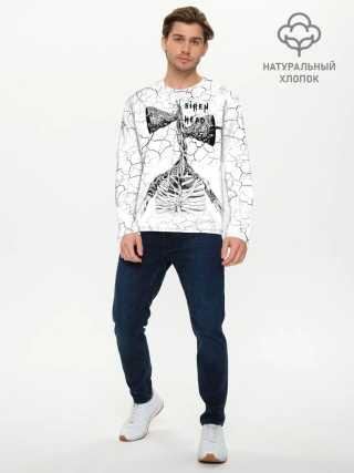 Мужской лонгслив базовый / Сиреноголовый Трещины Надпись