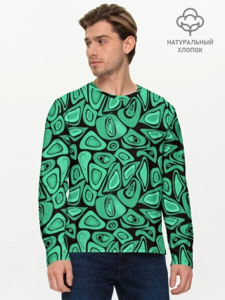 Мужской лонгслив базовый / Зеленый абстрактный узор
