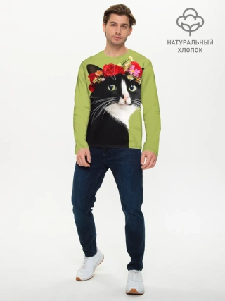 Мужской лонгслив базовый / Кот и цветы