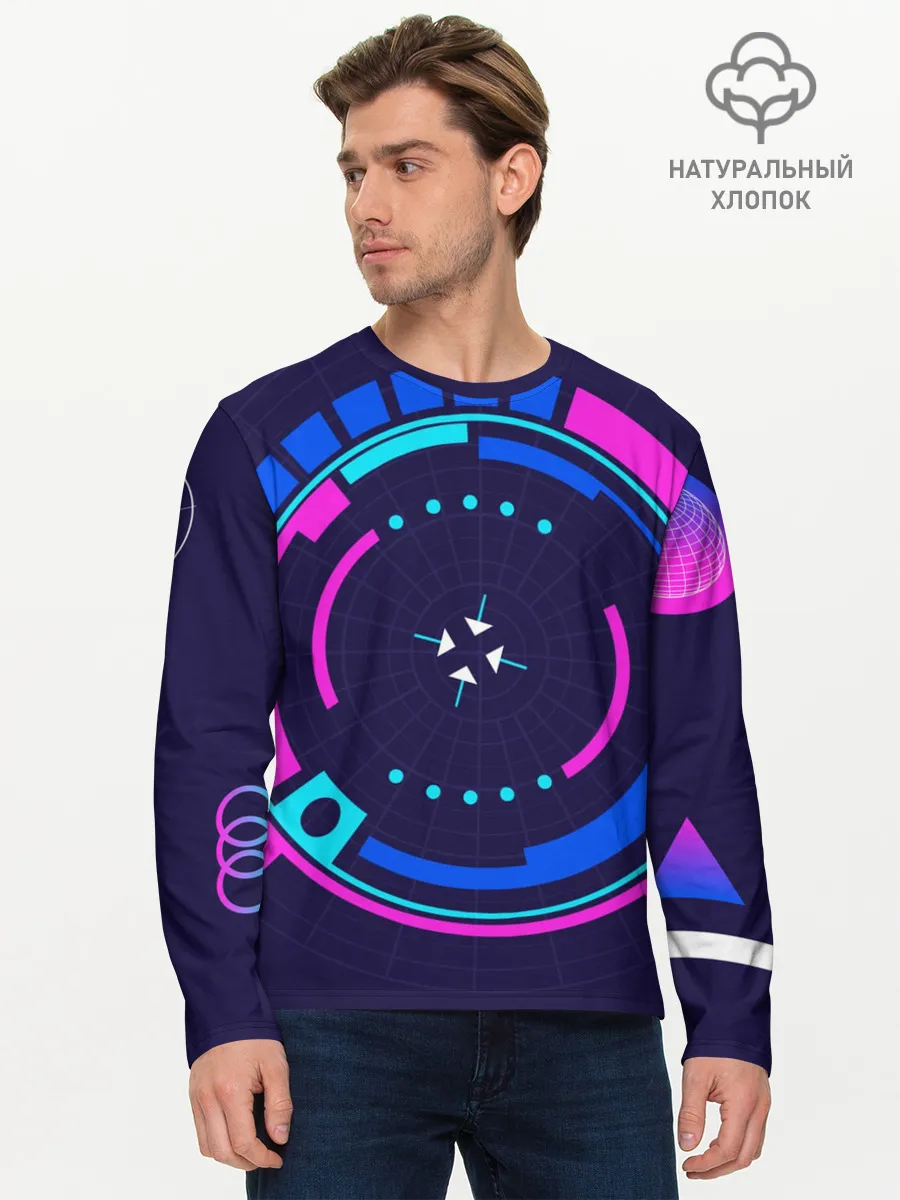 Мужской лонгслив базовый / Розовый Синий Киберпанк