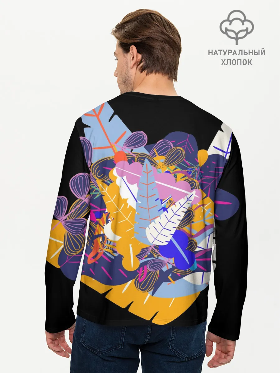 Мужской лонгслив базовый / узор из листьев и цветов