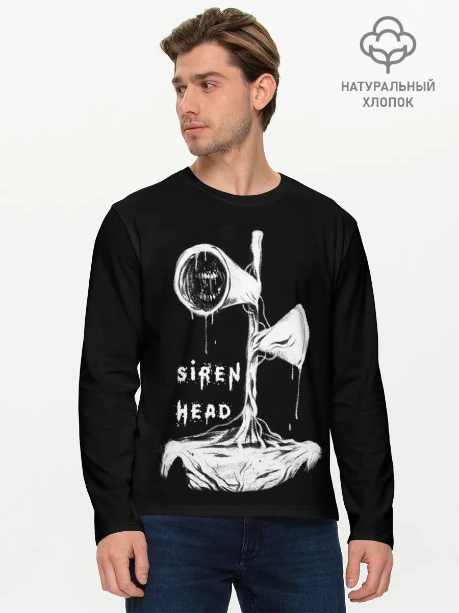 Мужской лонгслив базовый / Сиреноголовый ЧБ Siren Head