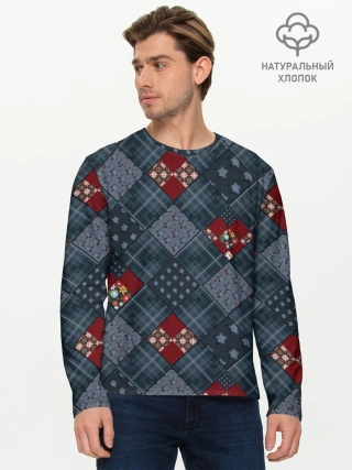 Мужской лонгслив базовый / Синий джинсовый плед