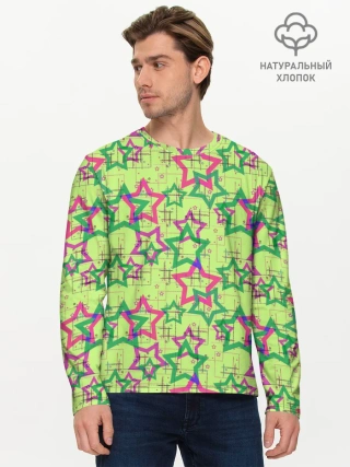 Мужской лонгслив базовый / Зеленый узор Звезды