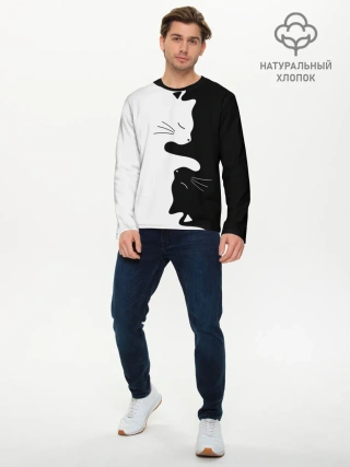 Мужской лонгслив базовый / Коты инь янь