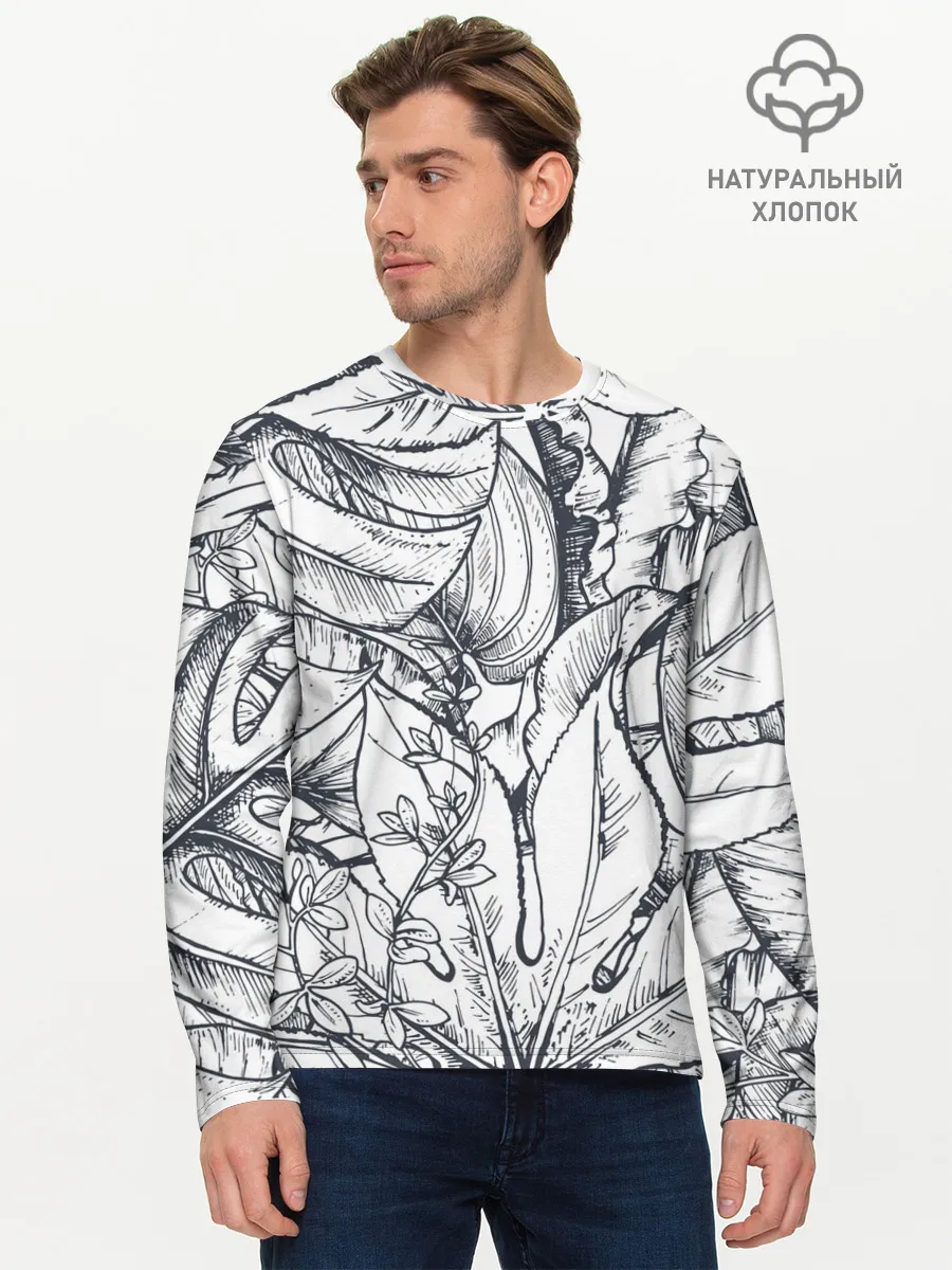 Мужской лонгслив базовый / Тропические листья