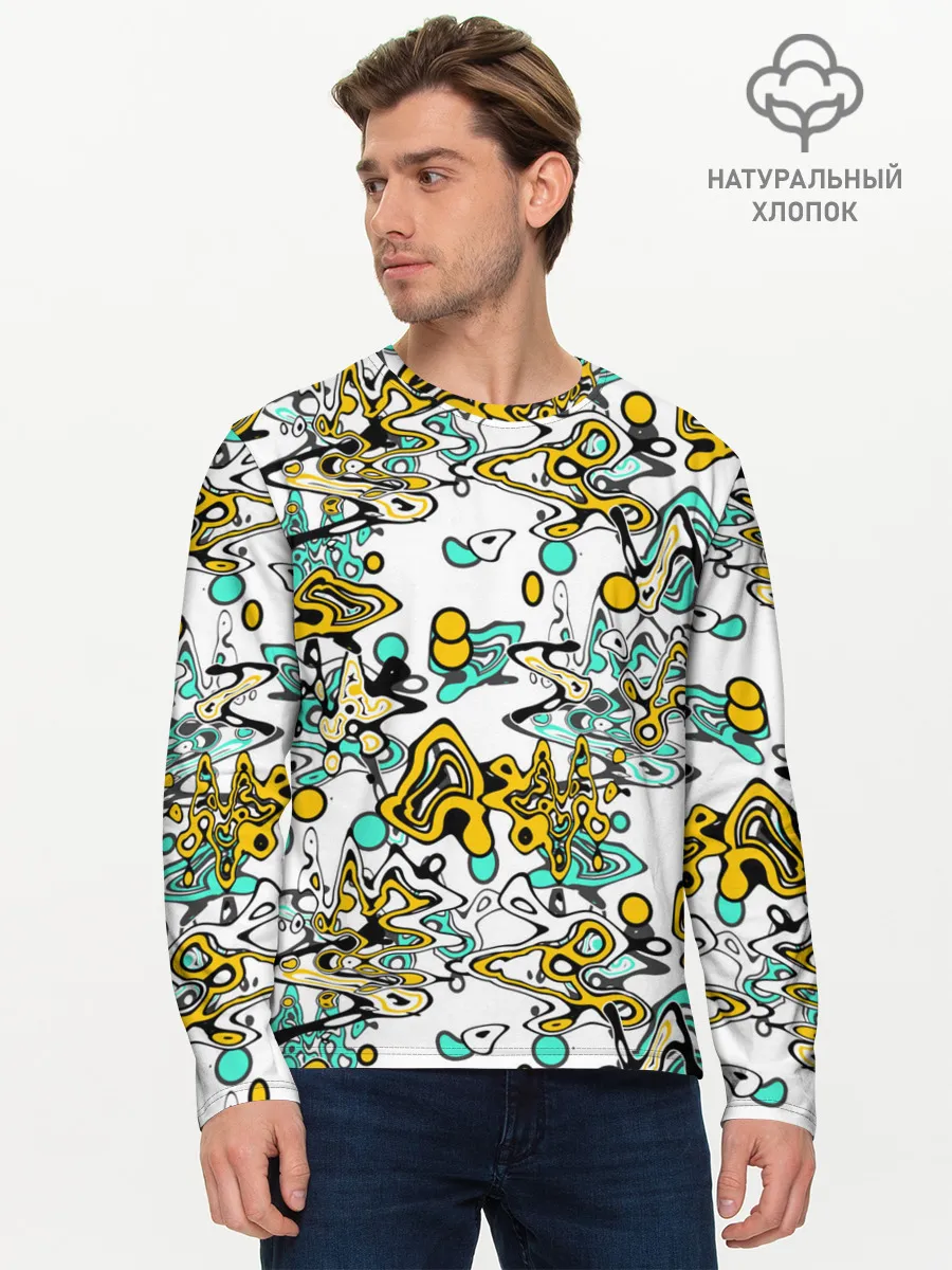 Мужской лонгслив базовый / Бирюзово-желтый узор