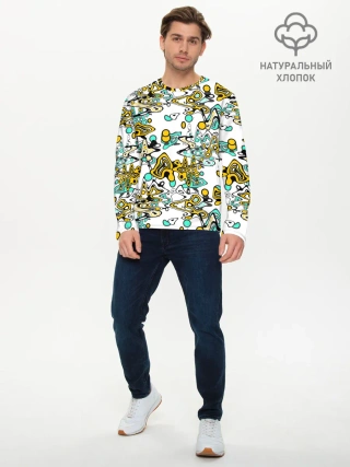 Мужской лонгслив базовый / Бирюзово-желтый узор