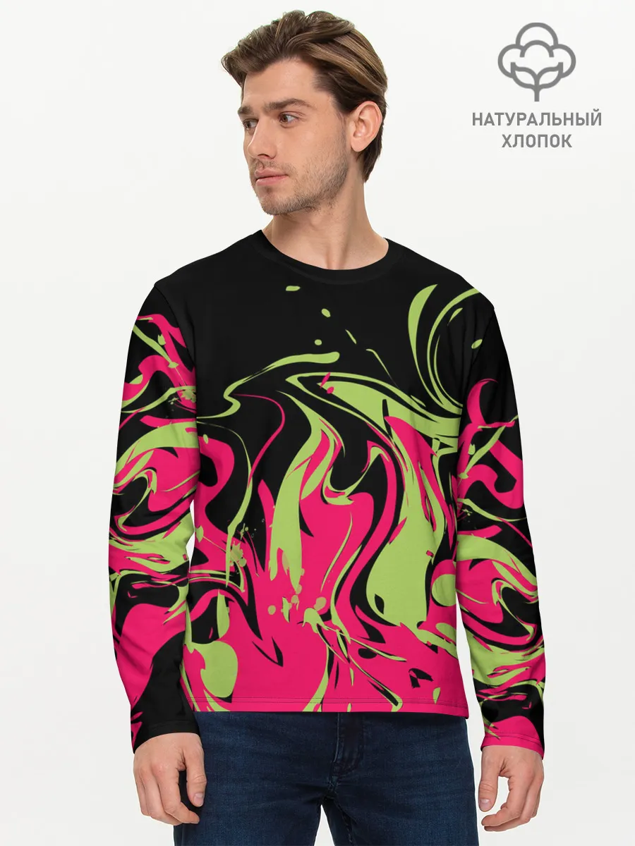 Мужской лонгслив базовый / Черно малиновый абстрактный