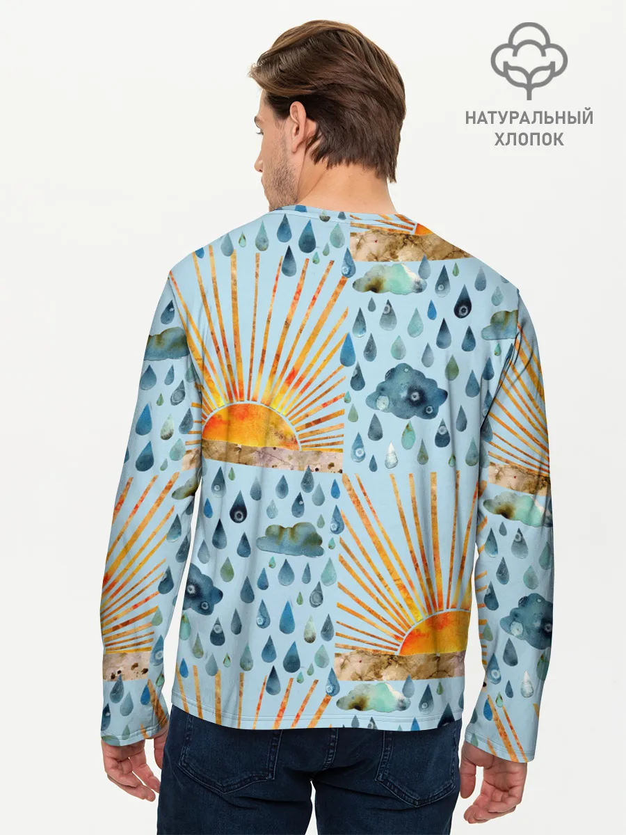 Мужской лонгслив базовый / Осенний паттерн: Дождь и солнце