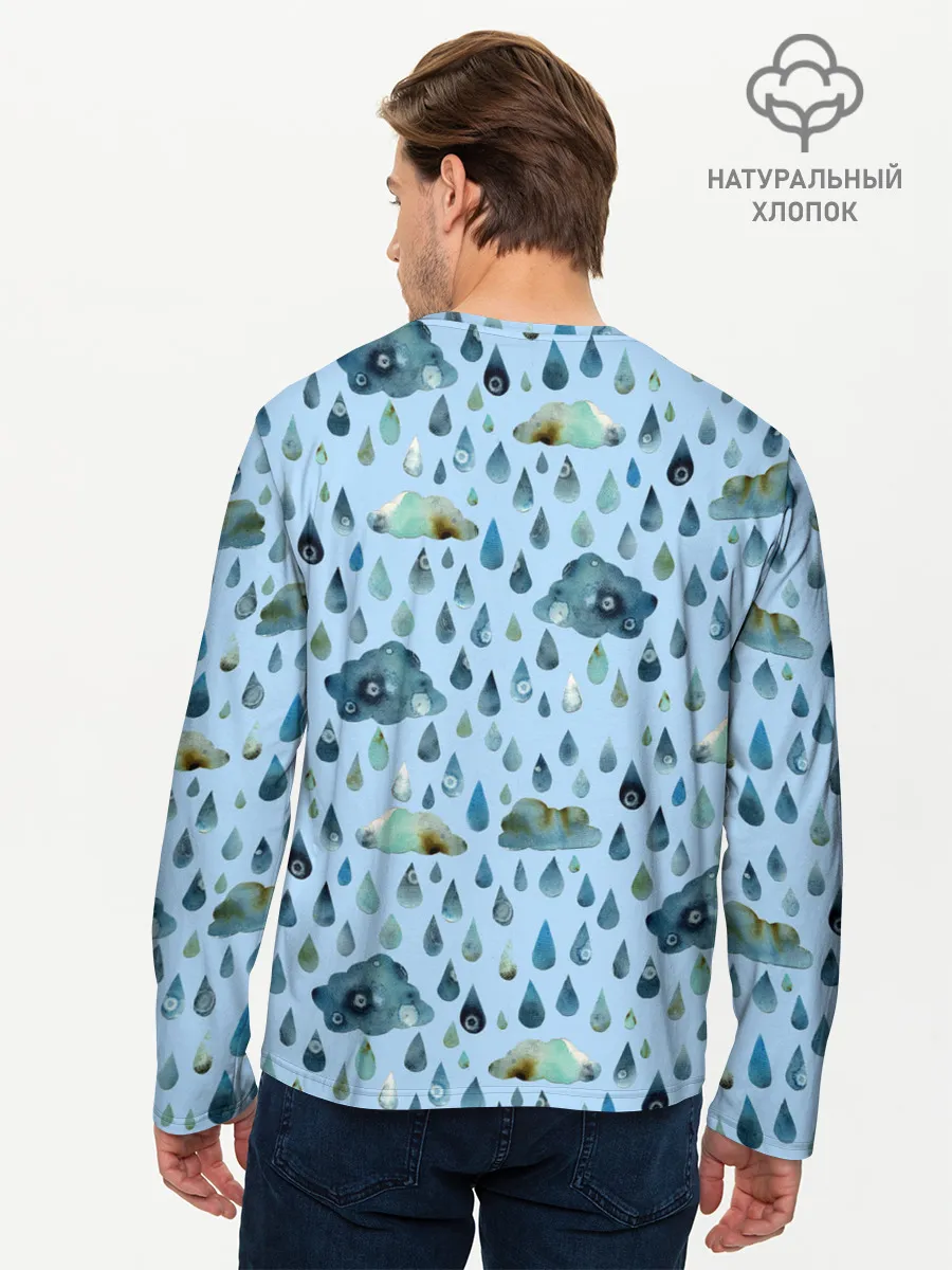 Мужской лонгслив базовый / Дождливая осень.Тучки и дождь