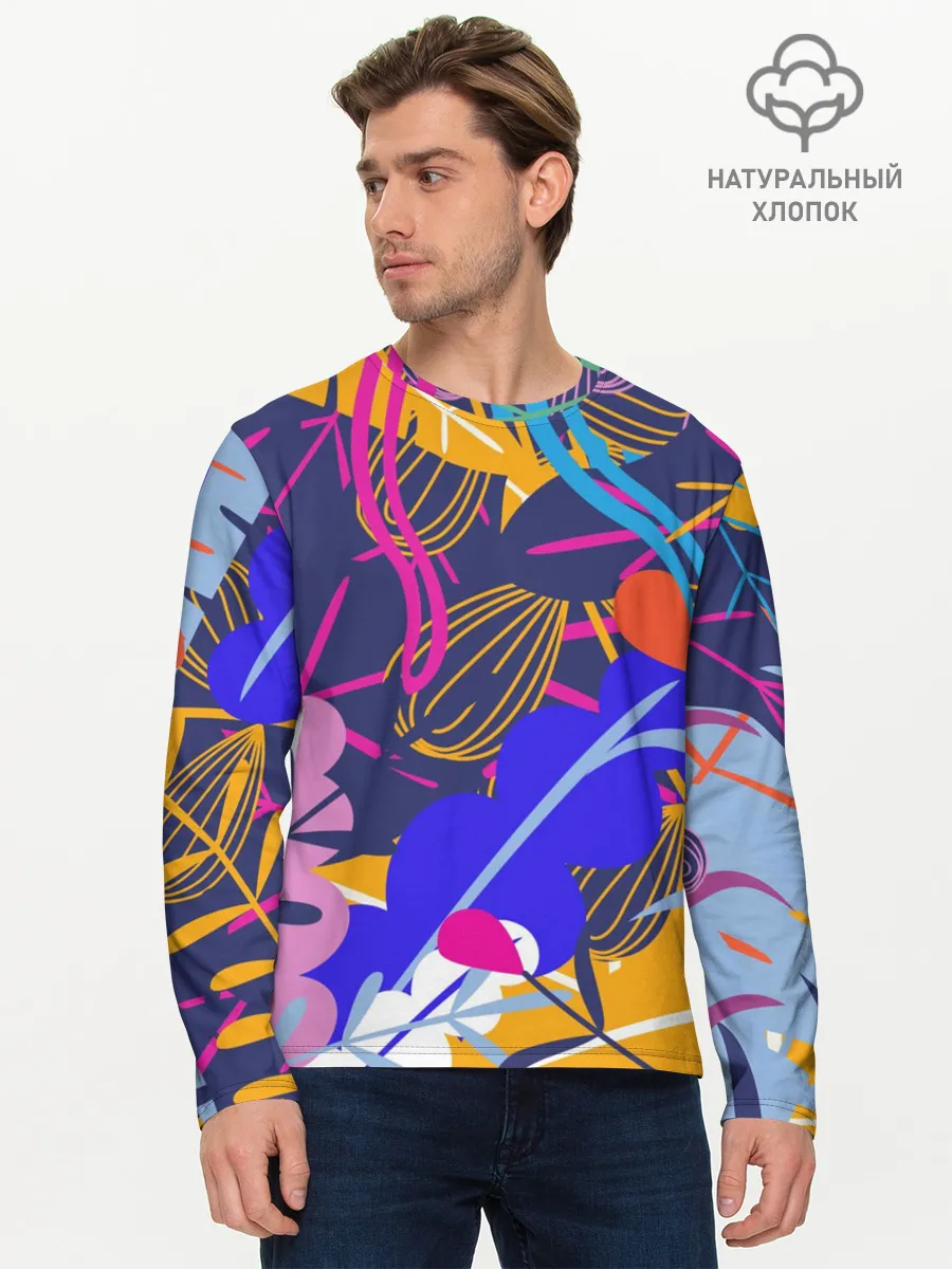 Мужской лонгслив базовый / листья цветы текстура паттэрн