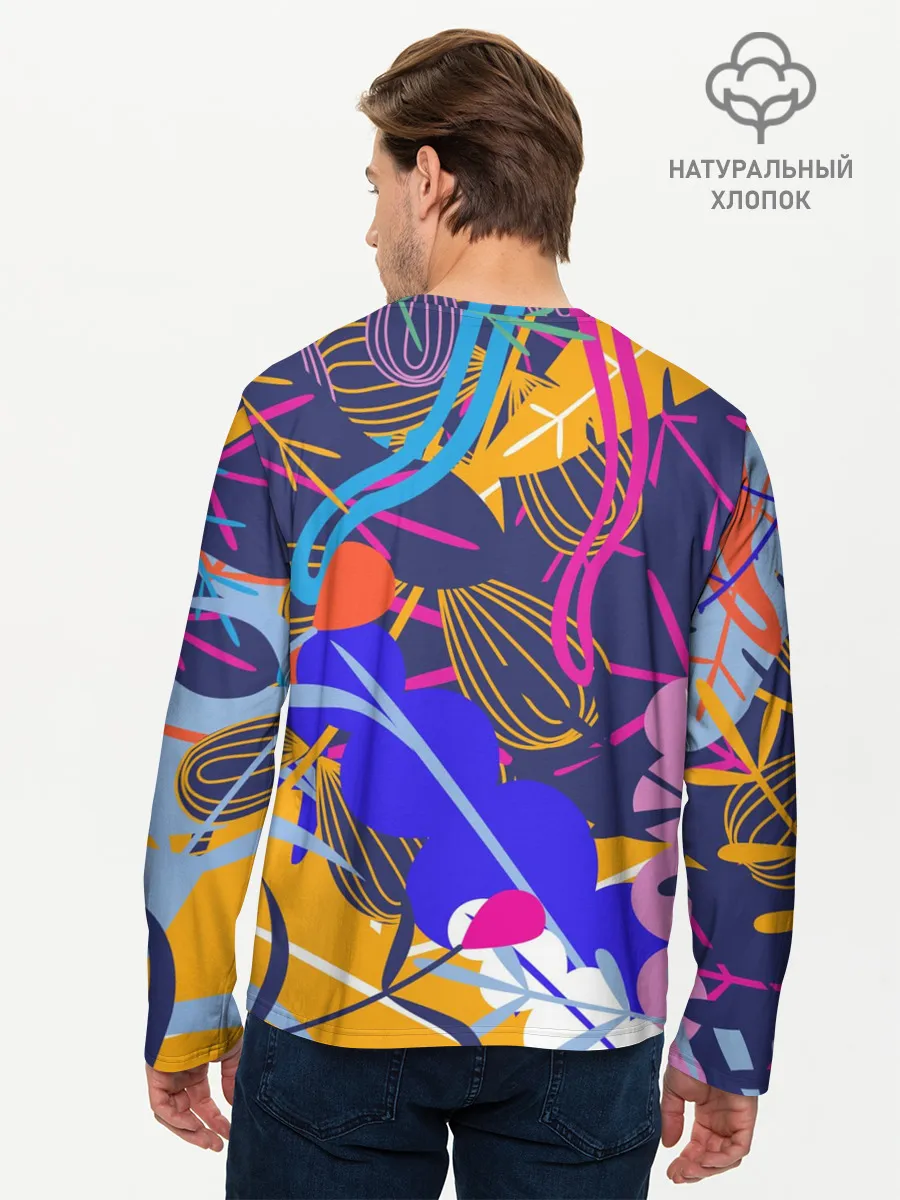 Мужской лонгслив базовый / листья цветы текстура паттэрн