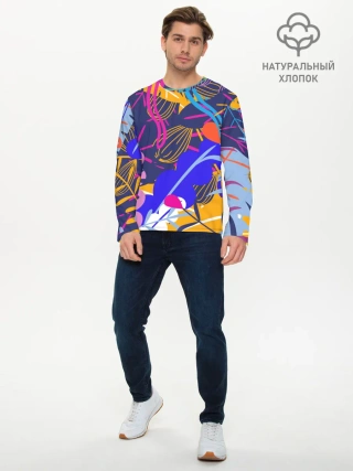 Мужской лонгслив базовый / листья цветы текстура паттэрн