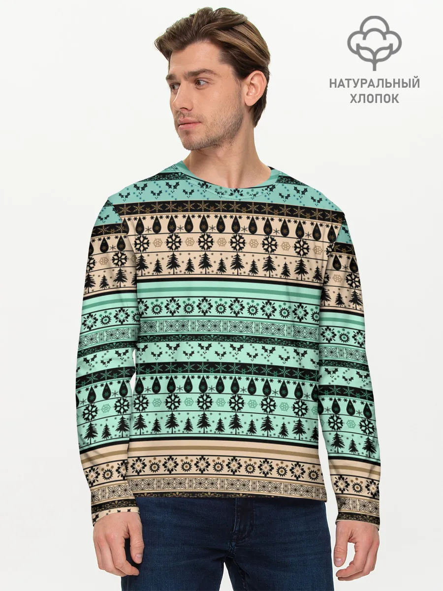 Мужской лонгслив базовый / Новогодний зимний орнамент