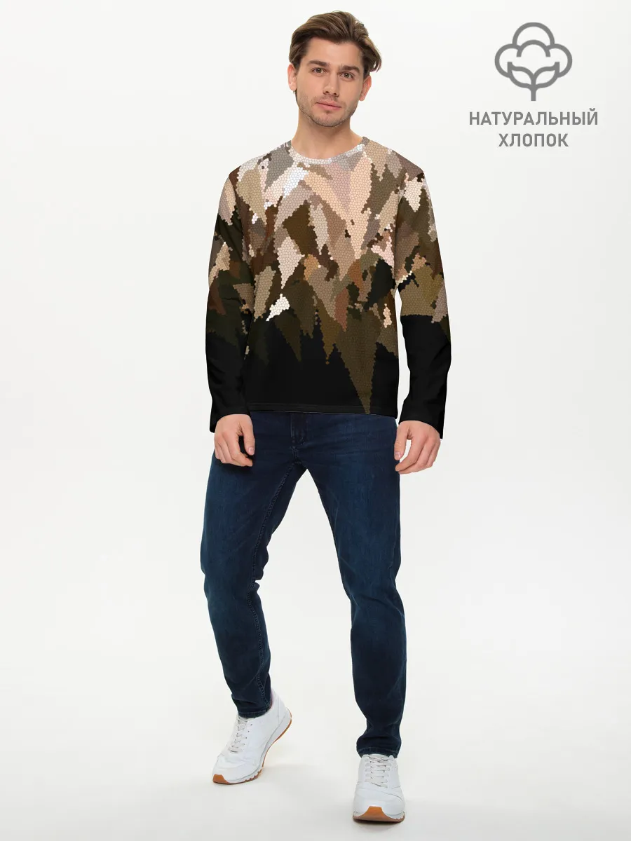 Мужской лонгслив базовый / Бежево-коричневая мозаика