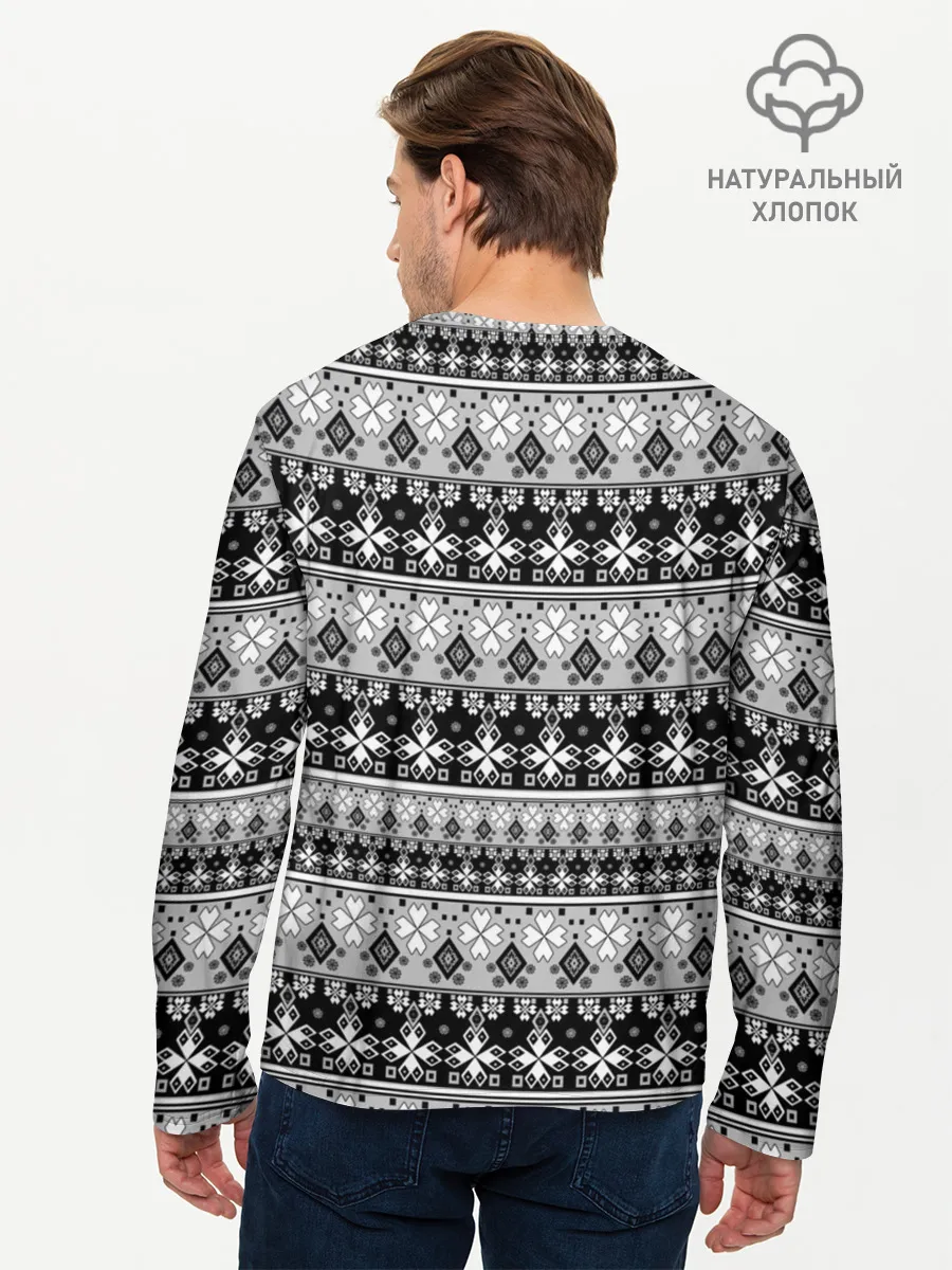 Мужской лонгслив базовый / Черно-белый орнамент