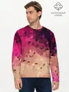 Мужской лонгслив базовый / Бежево-малиновый абстрактный