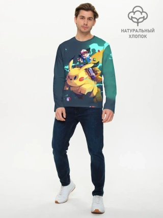 Мужской лонгслив базовый / Эш с Пикачу