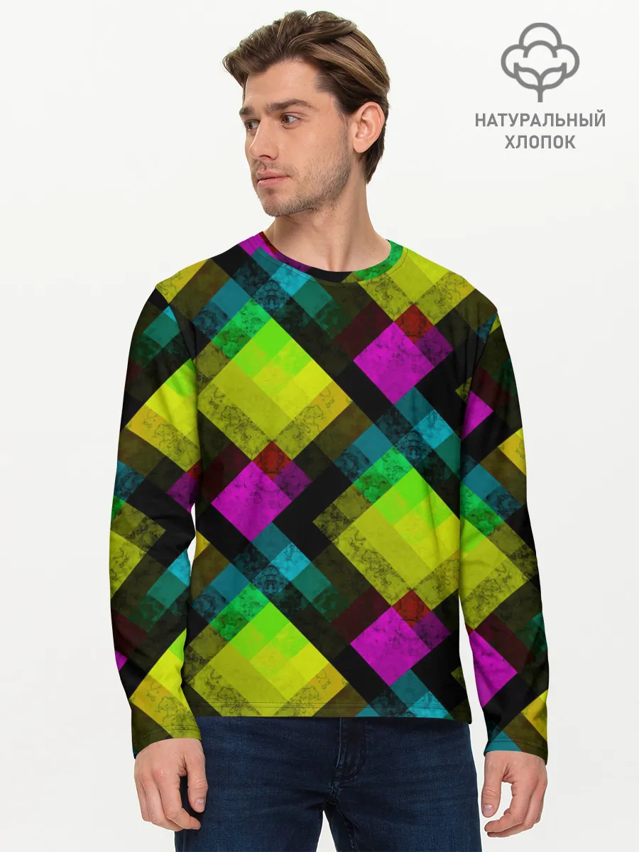 Мужской лонгслив базовый / Абстрактный разноцветный узор