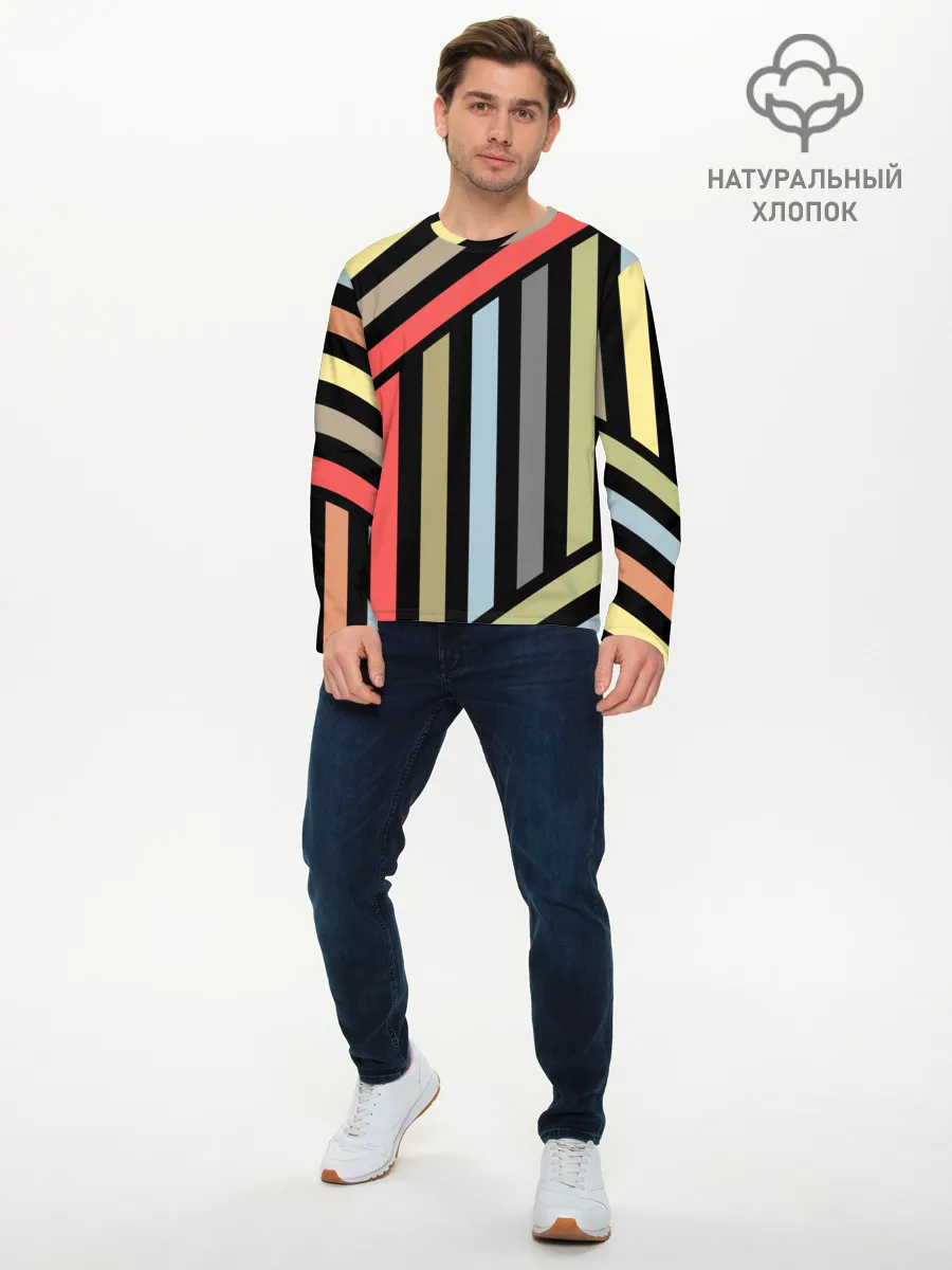Мужской лонгслив базовый / Абстрактный полосатый узор