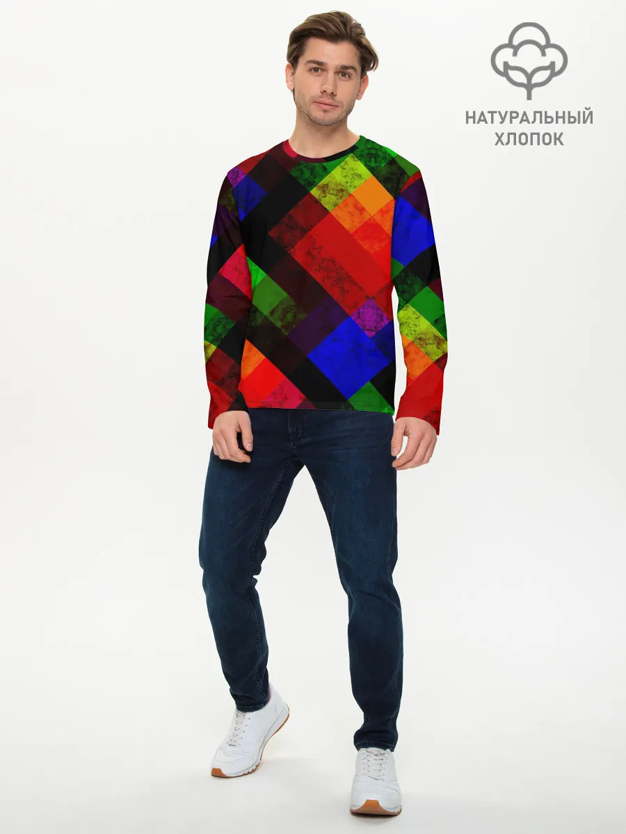 Мужской лонгслив базовый / Яркий геометрический узор