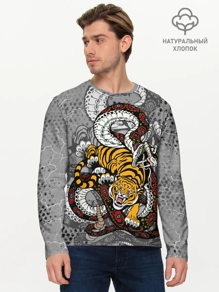 Мужской лонгслив базовый / Змея и Тигр|Tiger Snake Fight